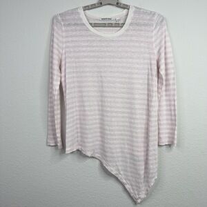 Country Road Shirt Womens M Pink White Linen Striped Asymmetrical Coastal Resort